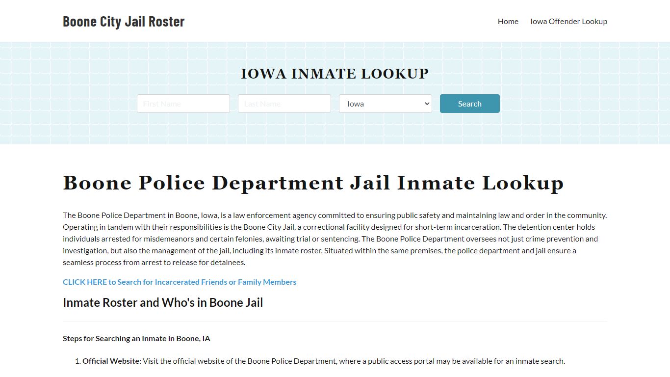 Boone Police Department & City Jail, IA Inmate Roster, Arrests, Mugshots